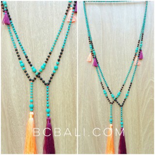 turquoise stone larva tassel necklace new design wholesale free shipping